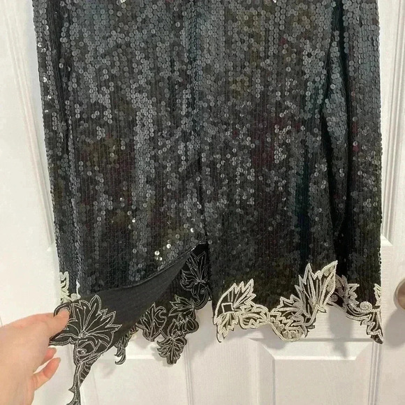 NWT Vintage JUDITH ANN Black&White Beaded 100% Silk Evening Blouse Lux Sz Small - Picture 6 of 9